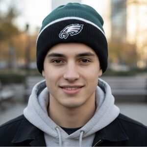 Philadelphia Eagles knit beanie hat featuring the team's primary logo